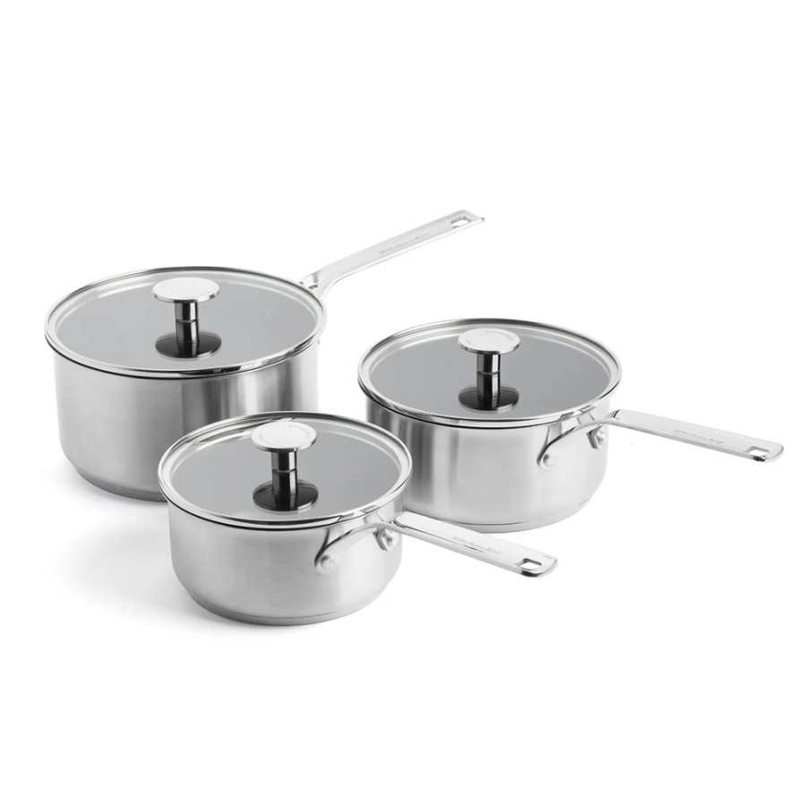 Набір ковшів з кришками 16/18/20 см, 1,5/2,1/3,1 л KitchenAid Stainless Steel Sheet (CC005740-001)